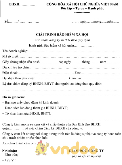 Mẫu giải trình bảo hiểm xã hội