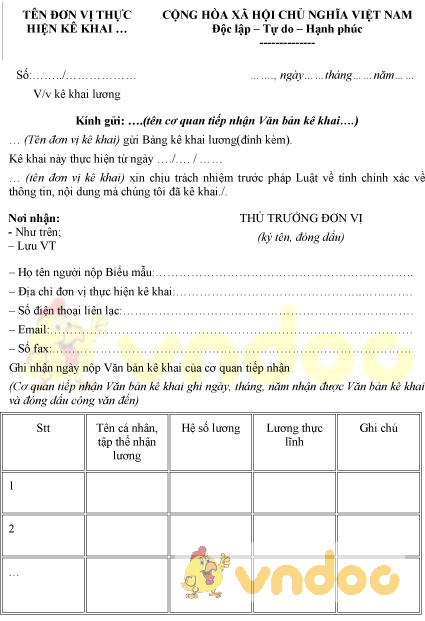 Mẫu kê khai lương