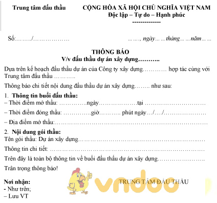 Mẫu thông báo đấu thầu dự án xây dựng