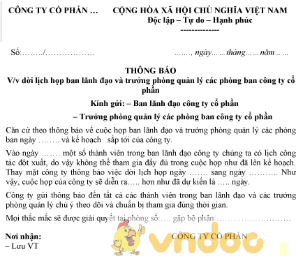 Mẫu thông báo dời lịch họp