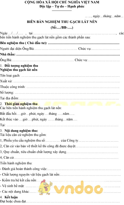 Mẫu biên bản nghiệm thu gạch lát nền