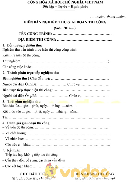 Mẫu biên bản nghiệm thu giai đoạn thi công