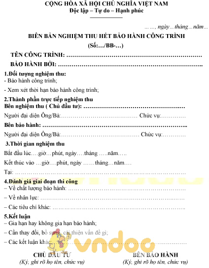 Mẫu biên bản nghiệm thu hết bảo hành công trình
