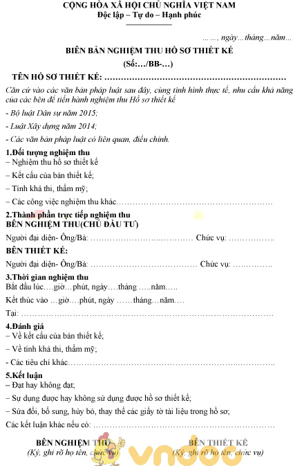 Mẫu biên bản nghiệm thu hồ sơ thiết kế