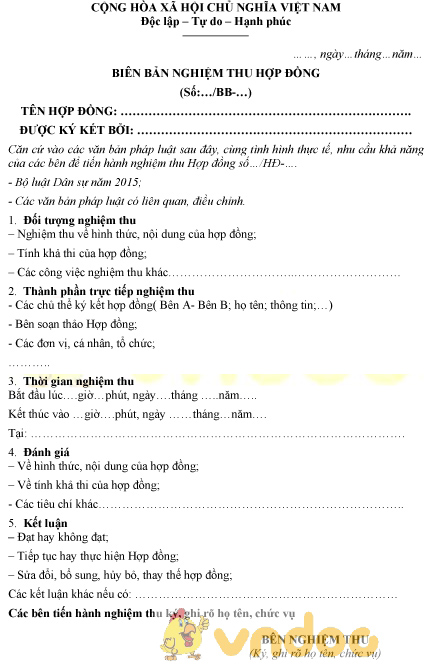 Mẫu biên bản nghiệm thu hợp đồng