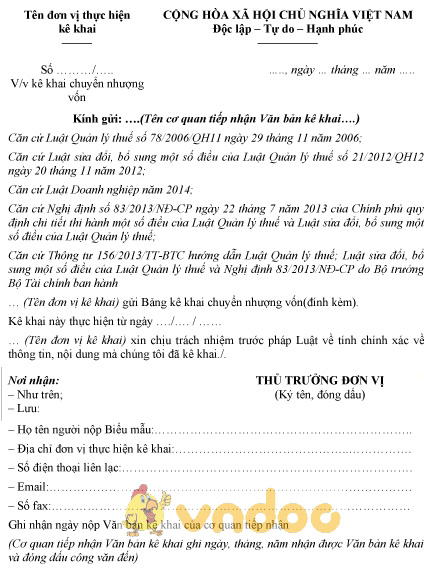 Mẫu kê khai chuyển nhượng vốn