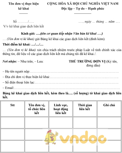 Mẫu kê khai giao dịch liên kết