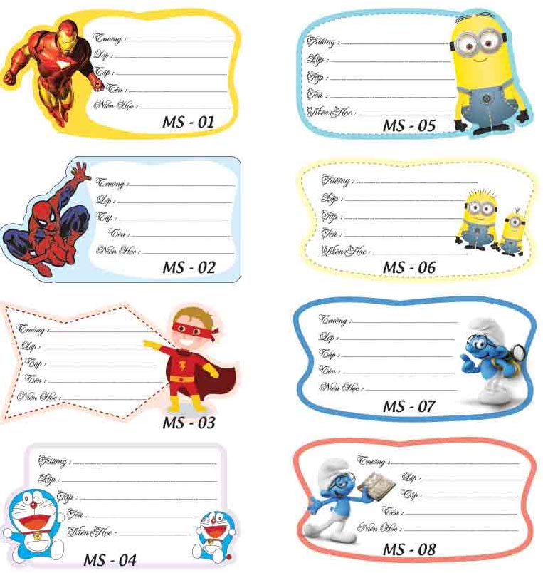 Mẫu nhãn vở đẹp dành cho học sinh tiểu học