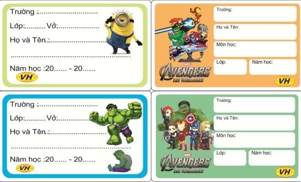 Mẫu nhãn vở đẹp dành cho học sinh tiểu học