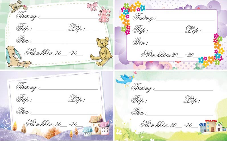 Mẫu nhãn vở đẹp dành cho học sinh tiểu học