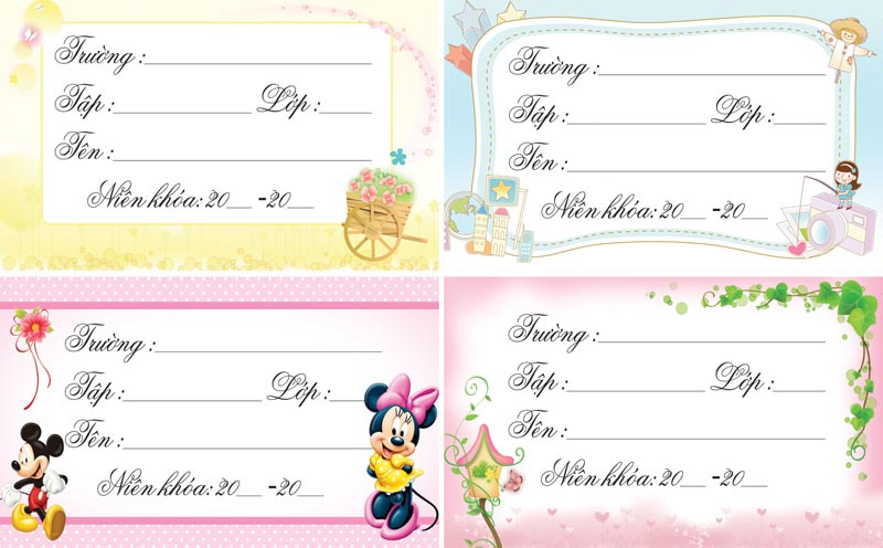 Mẫu nhãn vở đẹp dành cho học sinh tiểu học