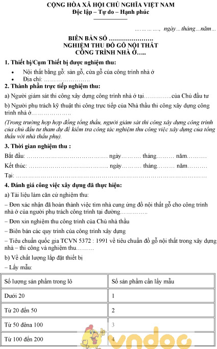 Mẫu biên bản nghiệm thu đồ gỗ nội thất