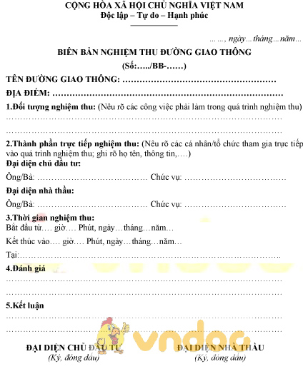 Mẫu biên bản nghiệm thu đường giao thông