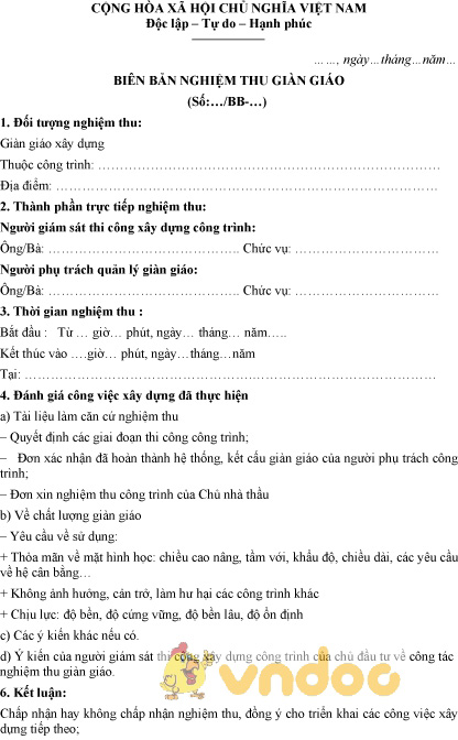 Mẫu biên bản nghiệm thu giàn giáo