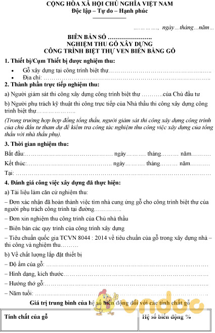 Mẫu biên bản nghiệm thu gỗ xây dựng