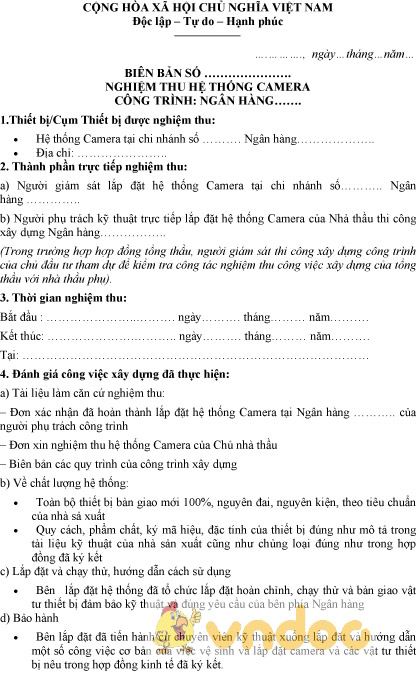 Mẫu biên bản nghiệm thu hệ thống camera
