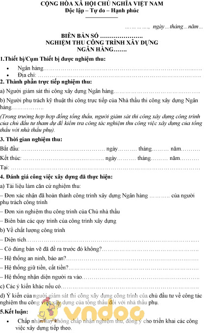 Mẫu biên bản nghiệm thu ngân hàng