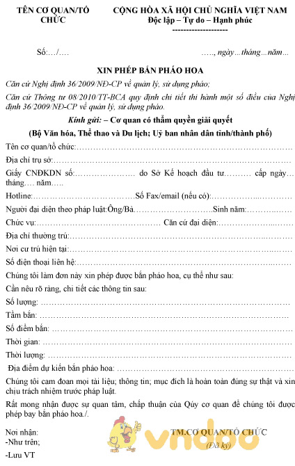 Mẫu đơn xin phép bắn pháo hoa