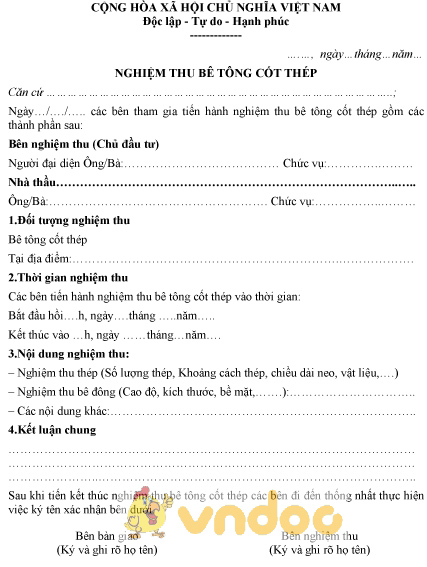 Mẫu biên bản nghiệm thu bê tông cốt thép