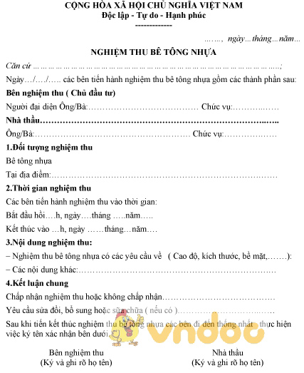 Mẫu biên bản nghiệm thu bê tông nhựa