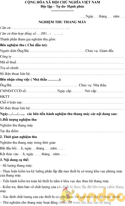 Mẫu biên bản nghiệm thu thang máy