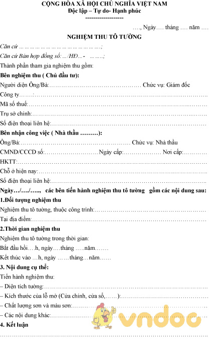 Mẫu biên bản nghiệm thu tô tường