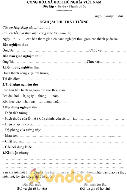 Mẫu biên bản nghiệm thu trát tường