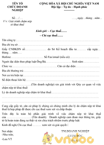 Mẫu giải trình chậm nộp tờ khai thuế