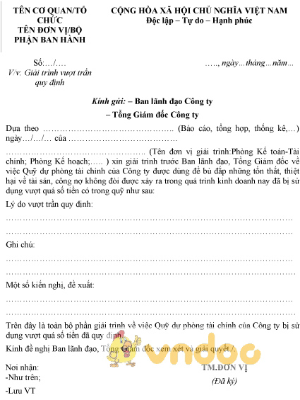 Mẫu giải trình vượt trần quy định