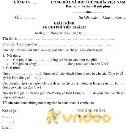Mẫu giải trình về chi phí tiếp khách