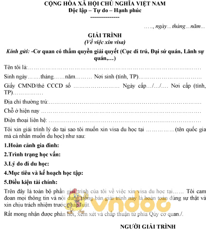 Mẫu giải trình xin visa