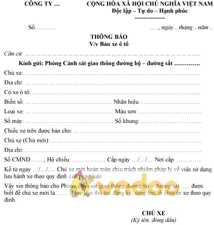 Mẫu thông báo bán xe ô tô