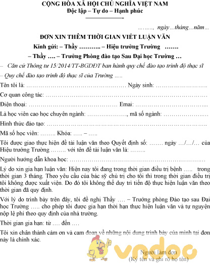 Mẫu đơn xin thêm thời gian viết luận văn