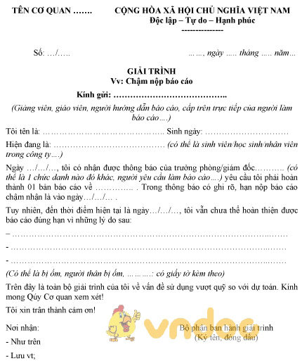 Mẫu giải trình chậm nộp báo cáo