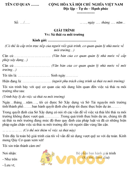 Mẫu giải trình sả thải ra môi trường