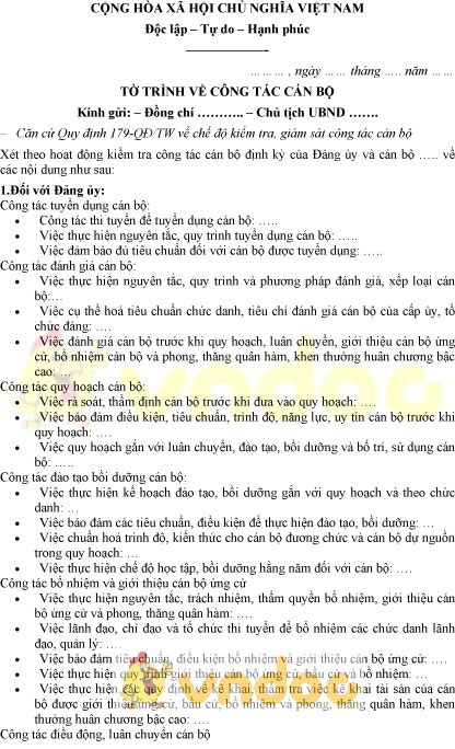 Mẫu tờ trình công tác cán bộ