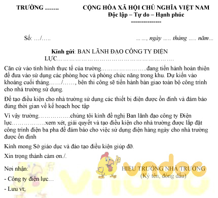 Mẫu tờ trình xin lắp điện 3 pha