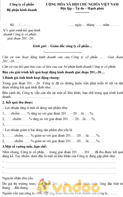 Mẫu giải trình kết quả kinh doanh