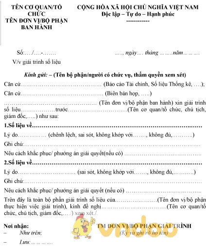 Mẫu giải trình số liệu