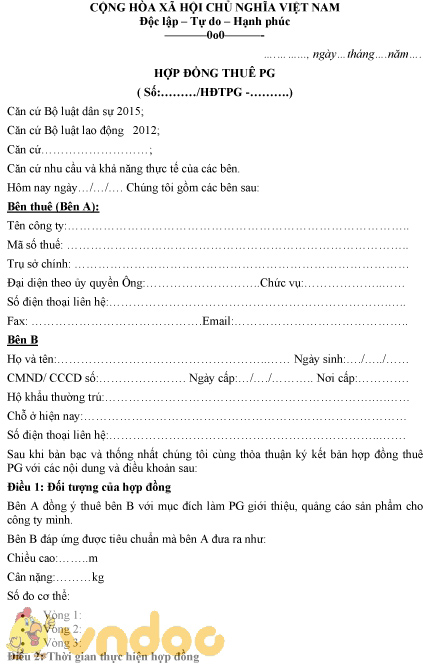 Mẫu hợp đồng thuê PG