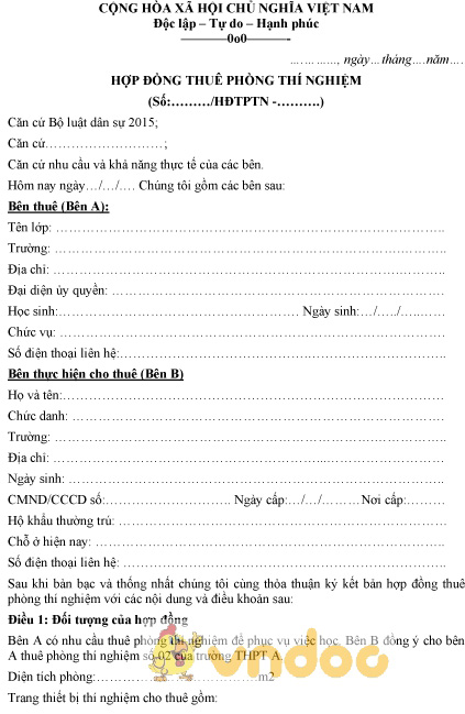 Mẫu hợp đồng thuê phòng thí nghiệm