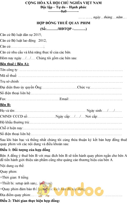 Mẫu hợp đồng thuê quay phim