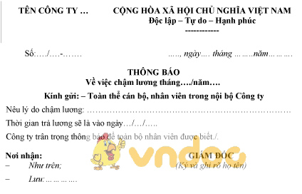 Mẫu thông báo chậm lương