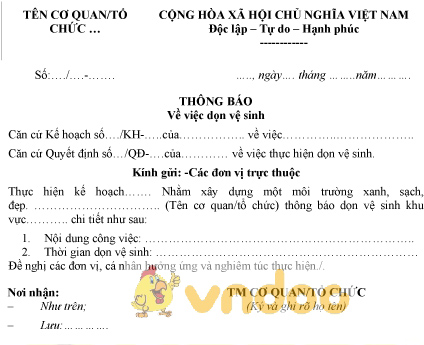 Mẫu thông báo dọn vệ sinh