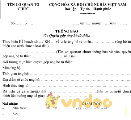 Mẫu thông báo quyên góp ủng hộ từ thiện