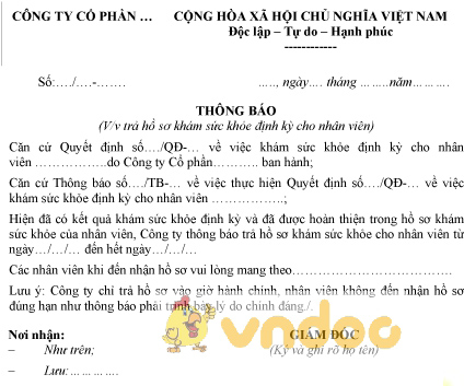 Mẫu thông báo trả hồ sơ