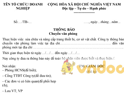 Mẫu thông báo chuyển văn phòng
