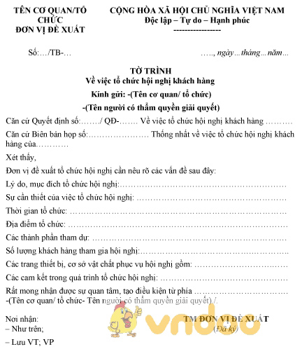 Mẫu tờ trình tổ chức hội nghị khách hàng