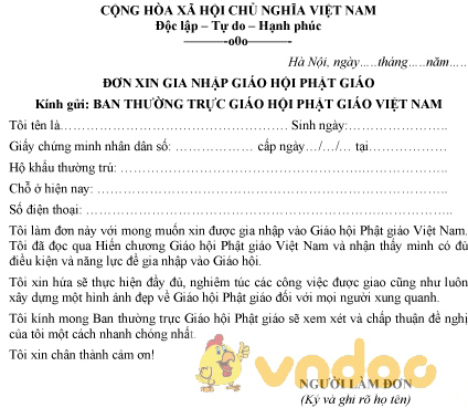 Mẫu đơn xin gia nhập giáo hội phật giáo