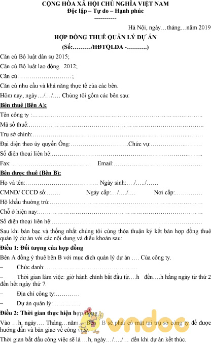 Mẫu hợp đồng thuê quản lý dự án